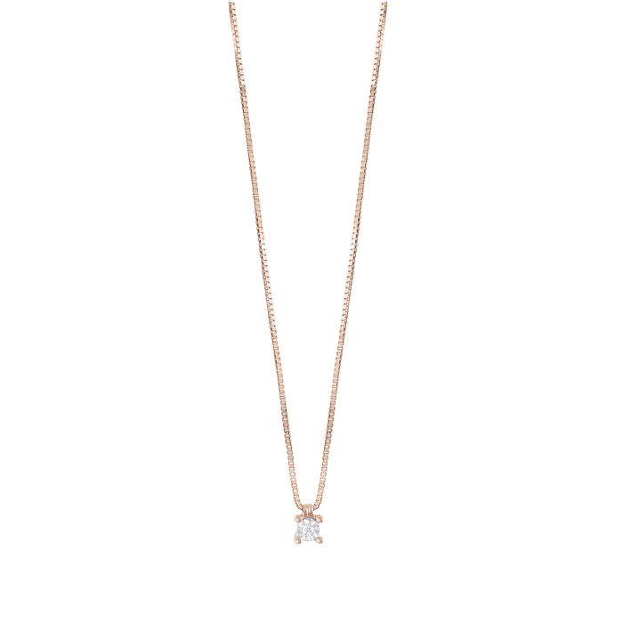 bliss collezione rugiada collana in oro rosa con diamante