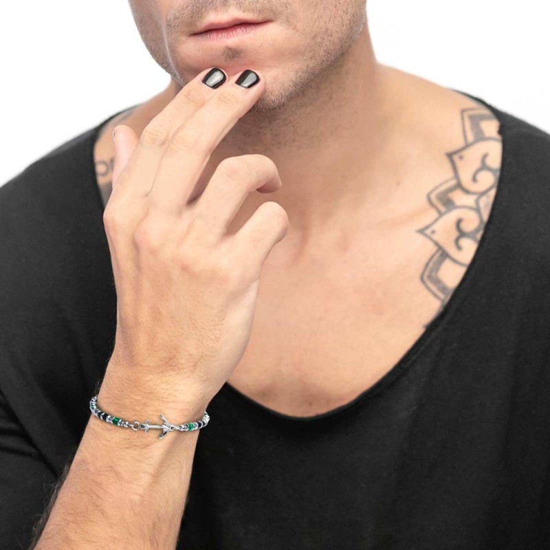 marlu - bracciale con ancora elementi in malachite ed onice nera: 2