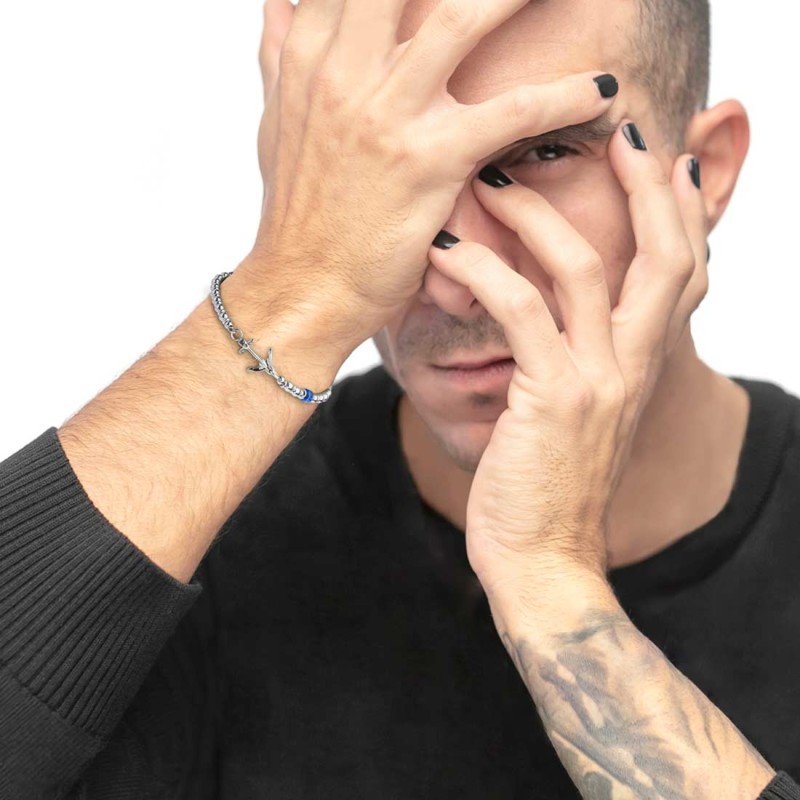 marlu - bracciale con ancora elementi in ematite ed acciaio e rondella sodalite: 2