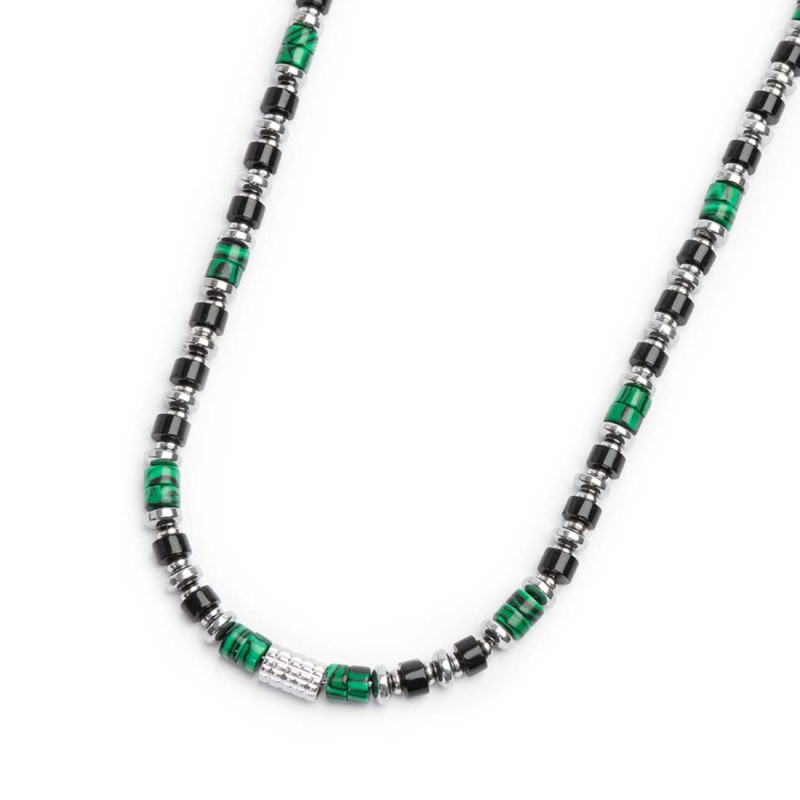 marlu - collana con rondelle in malachite ed onice nera elementi in ematite: 2