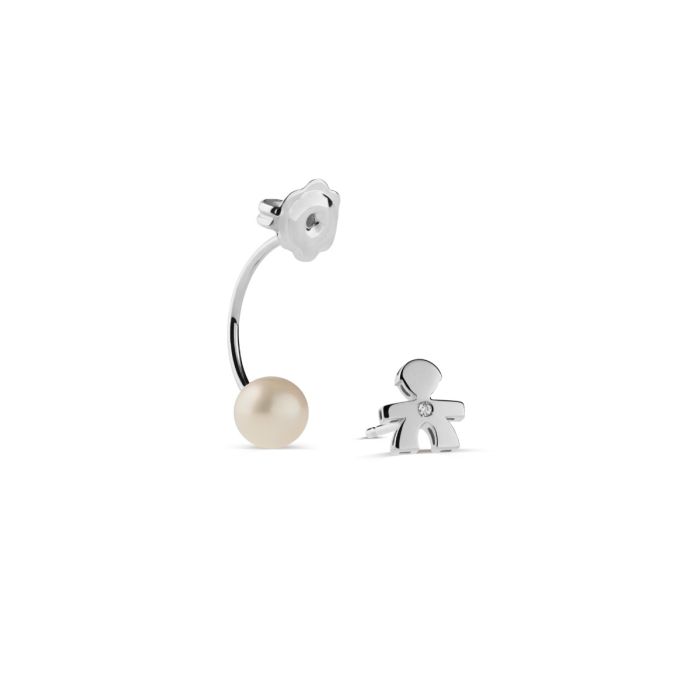 le bebe - mono orecchino le perle con sagoma bimbo in oro bianco e diamante: 2