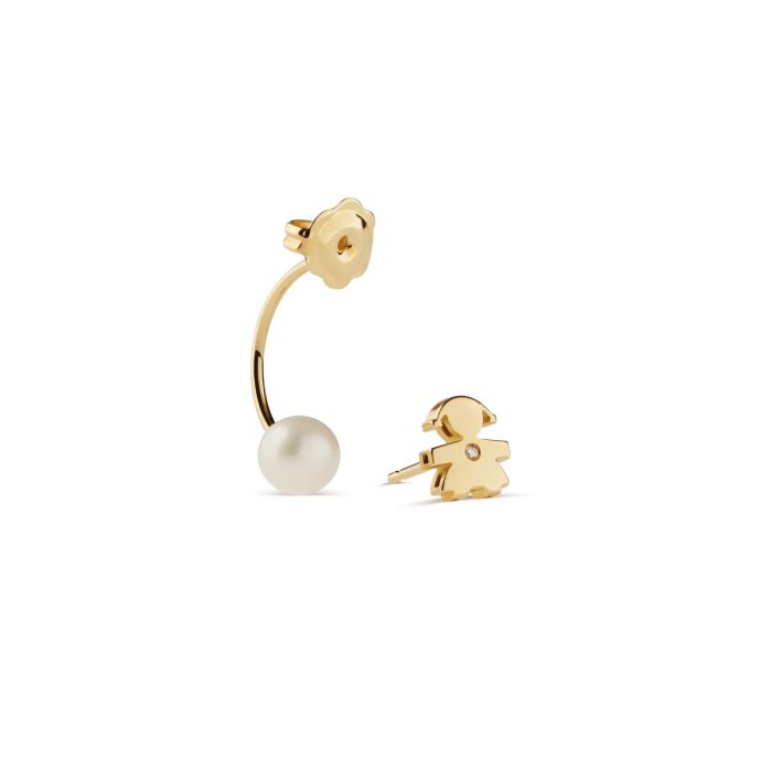 le bebe  - mono orecchino le perle con sagoma bimba in oro giallo e diamante: 2