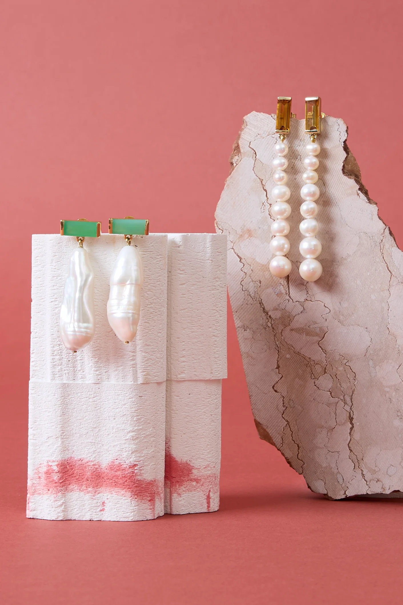 orecchini deco maxi baguette crisoprasio e perle