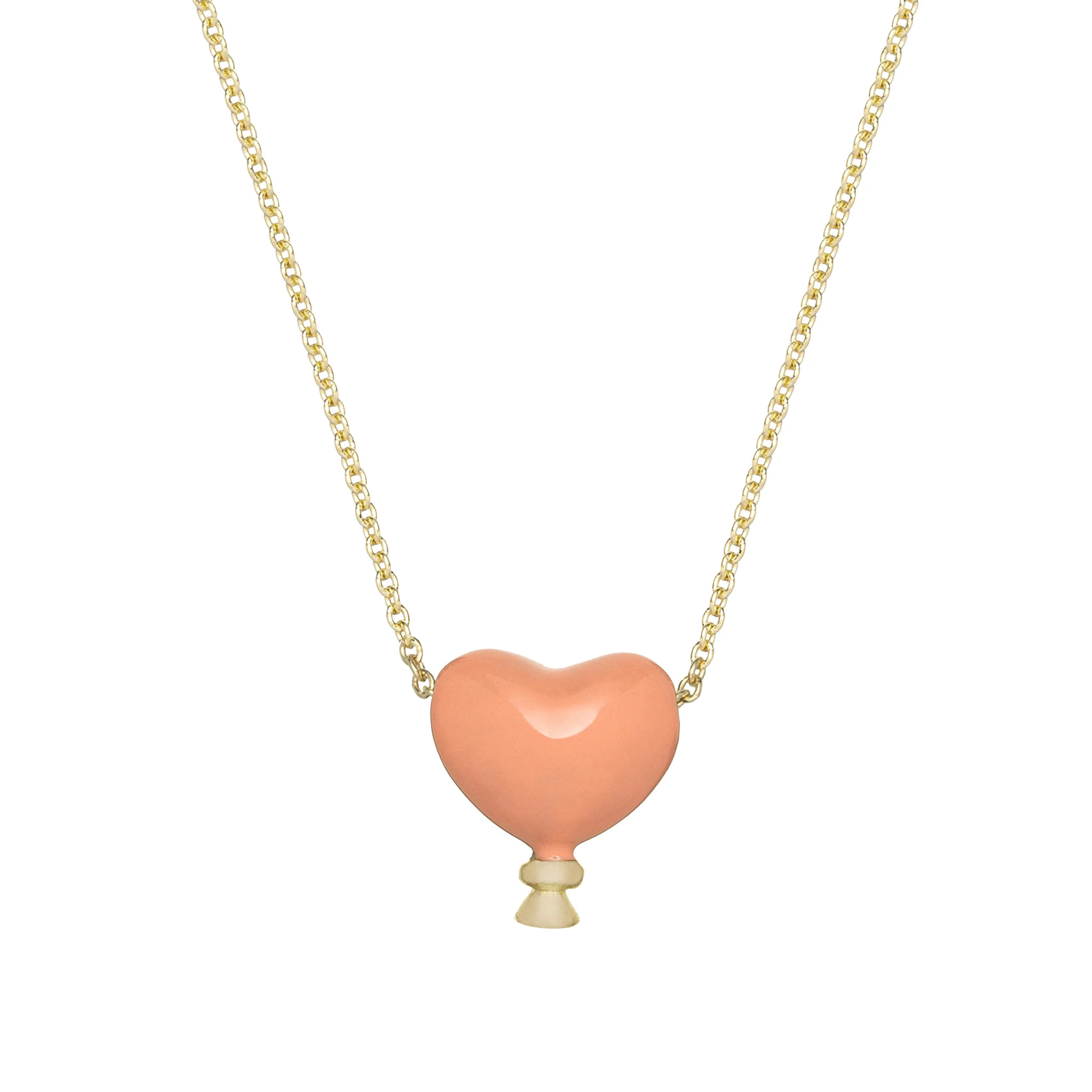 corazon balloon smalto rosa collana