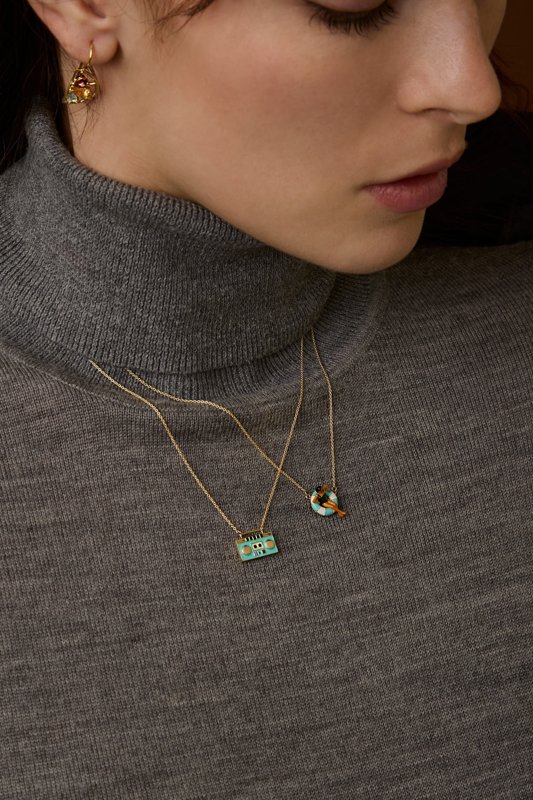 flotadora smalto azzurro collana