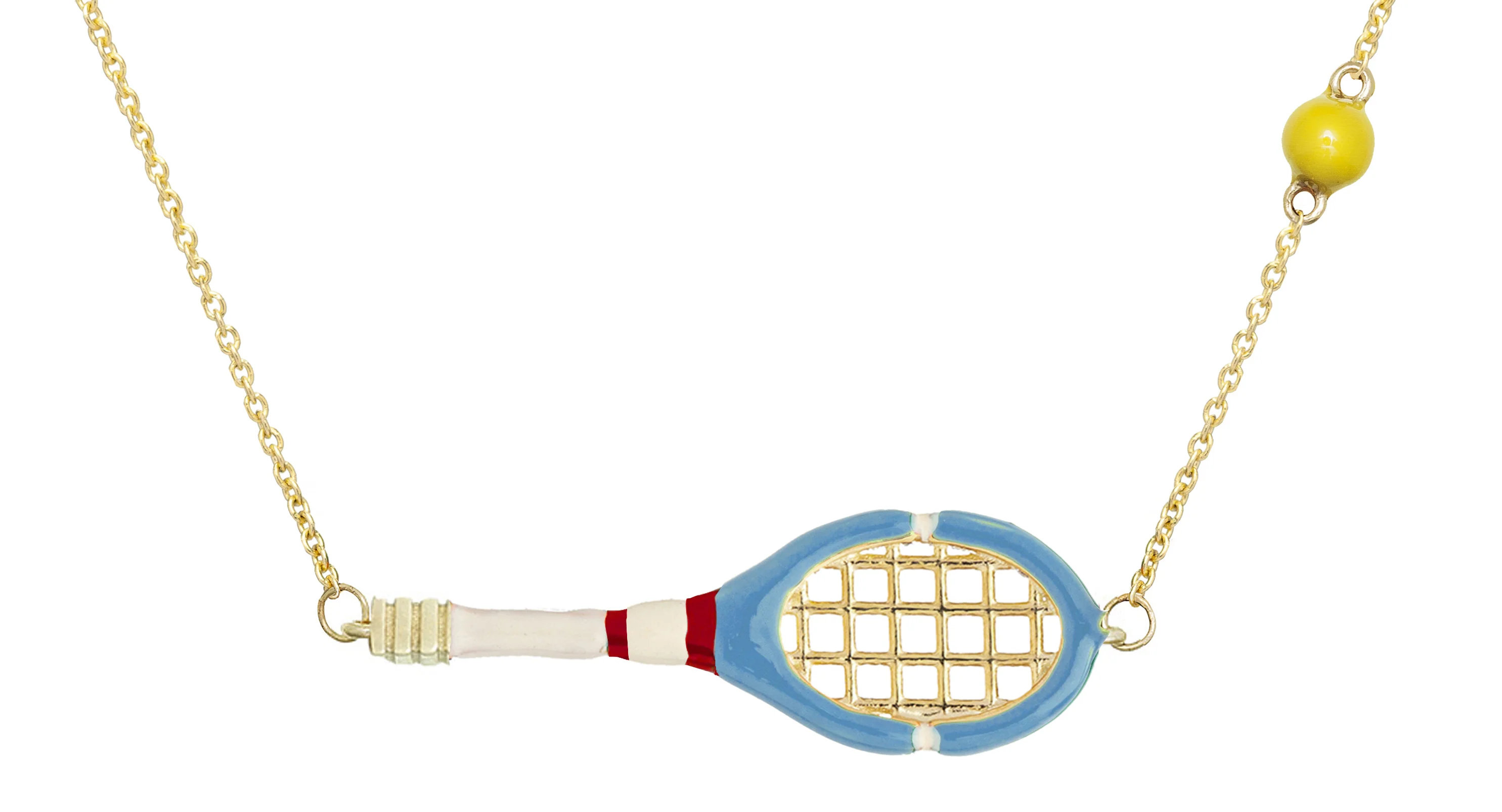 tennis pelota smalto azzurro collana