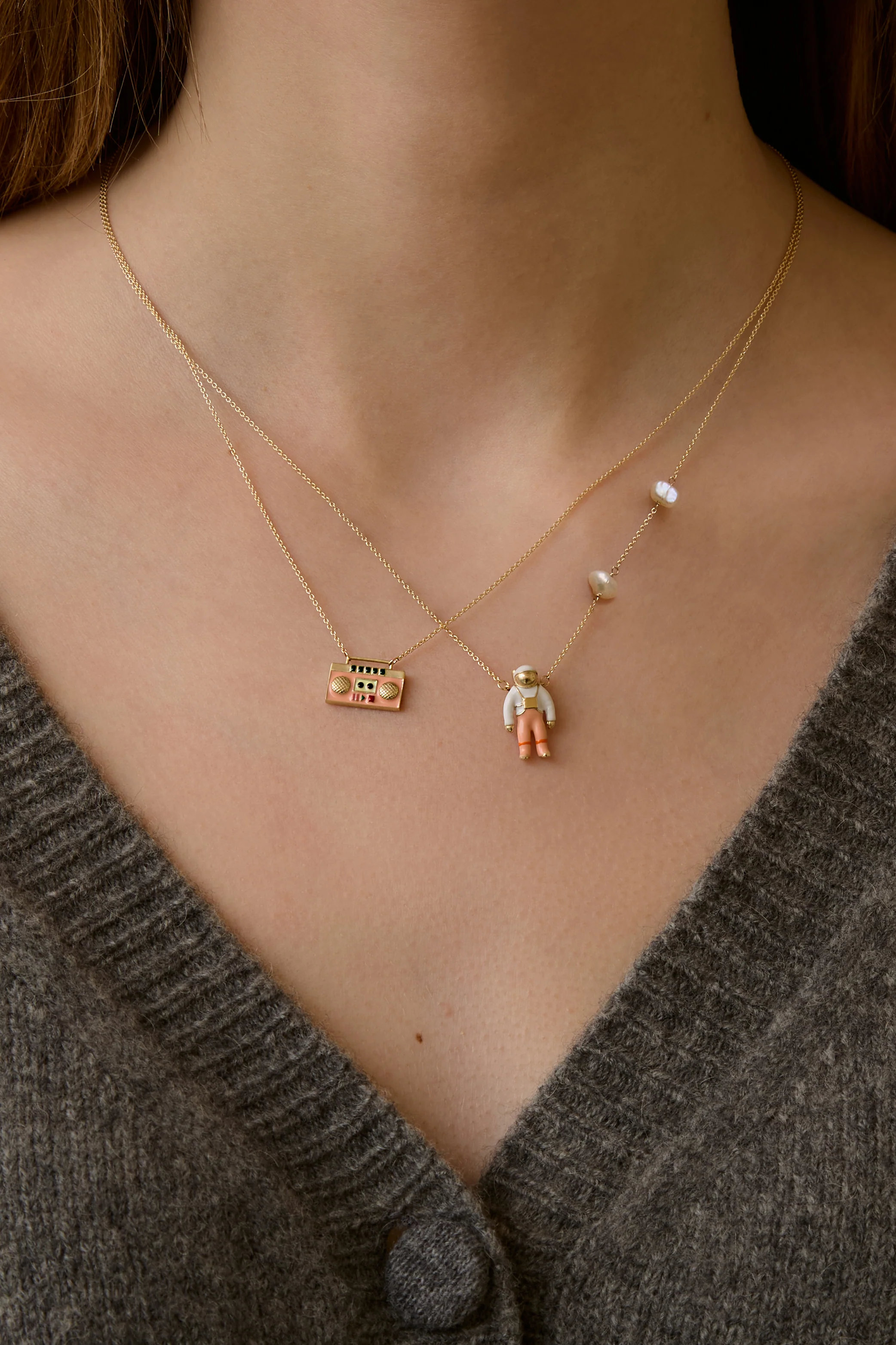 astronauta rosa perle collana