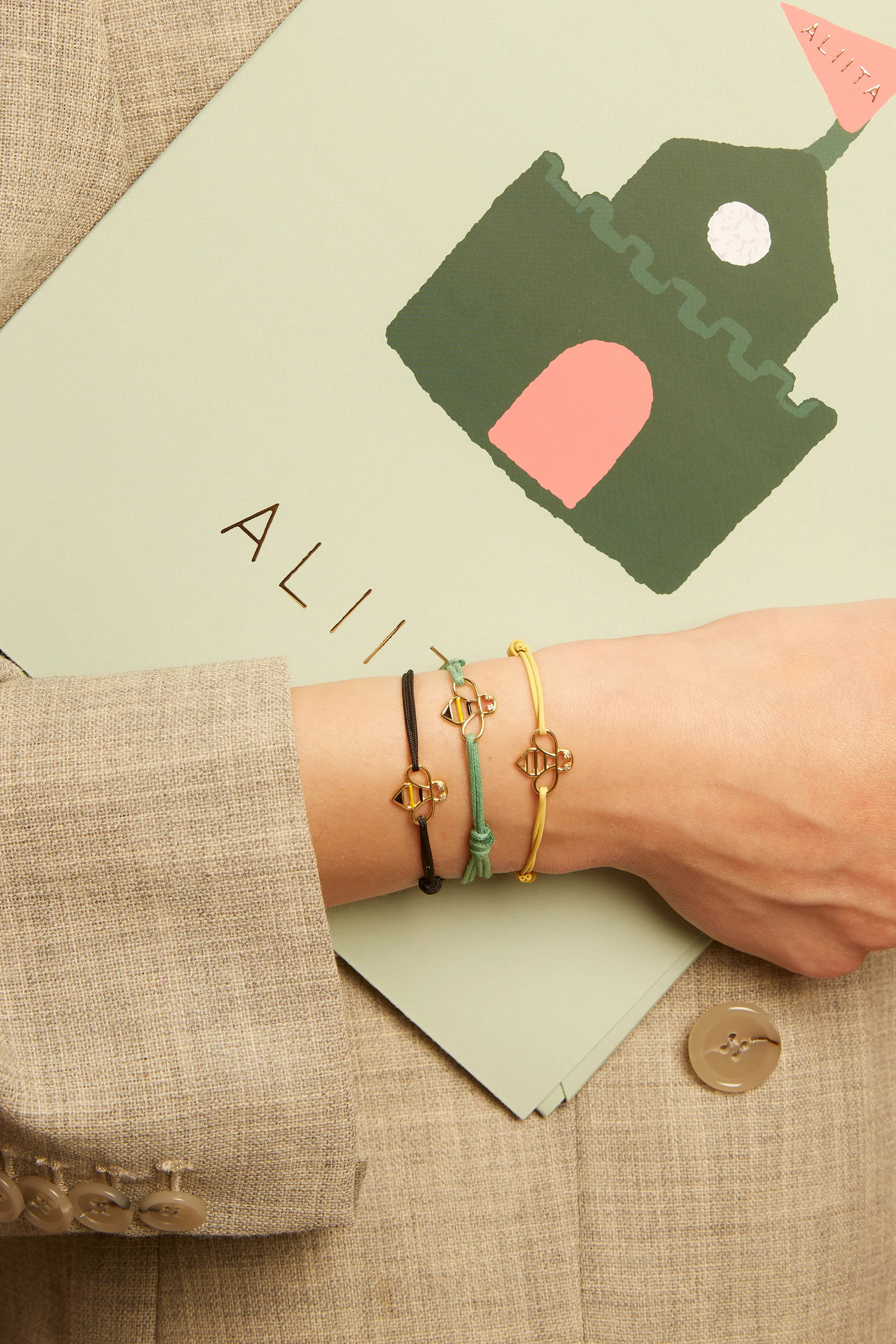 bee brillante enamel bracciale cordino