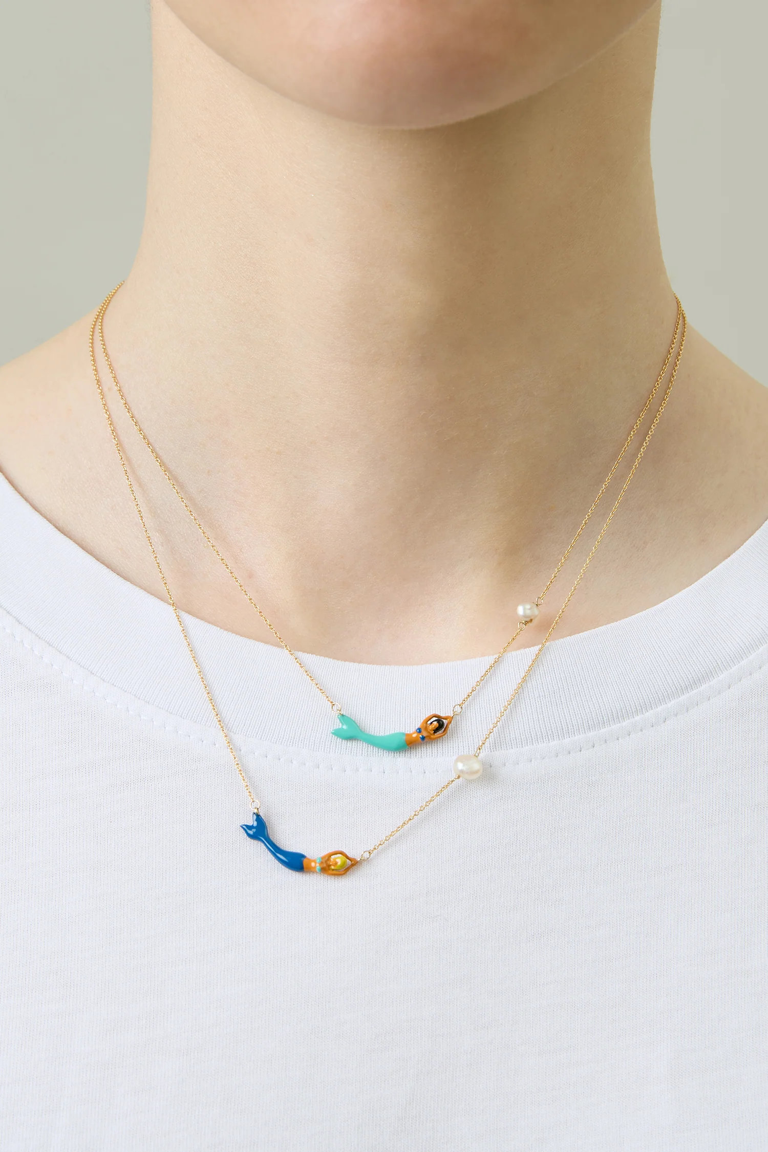 mermaid perla smalto blu collana