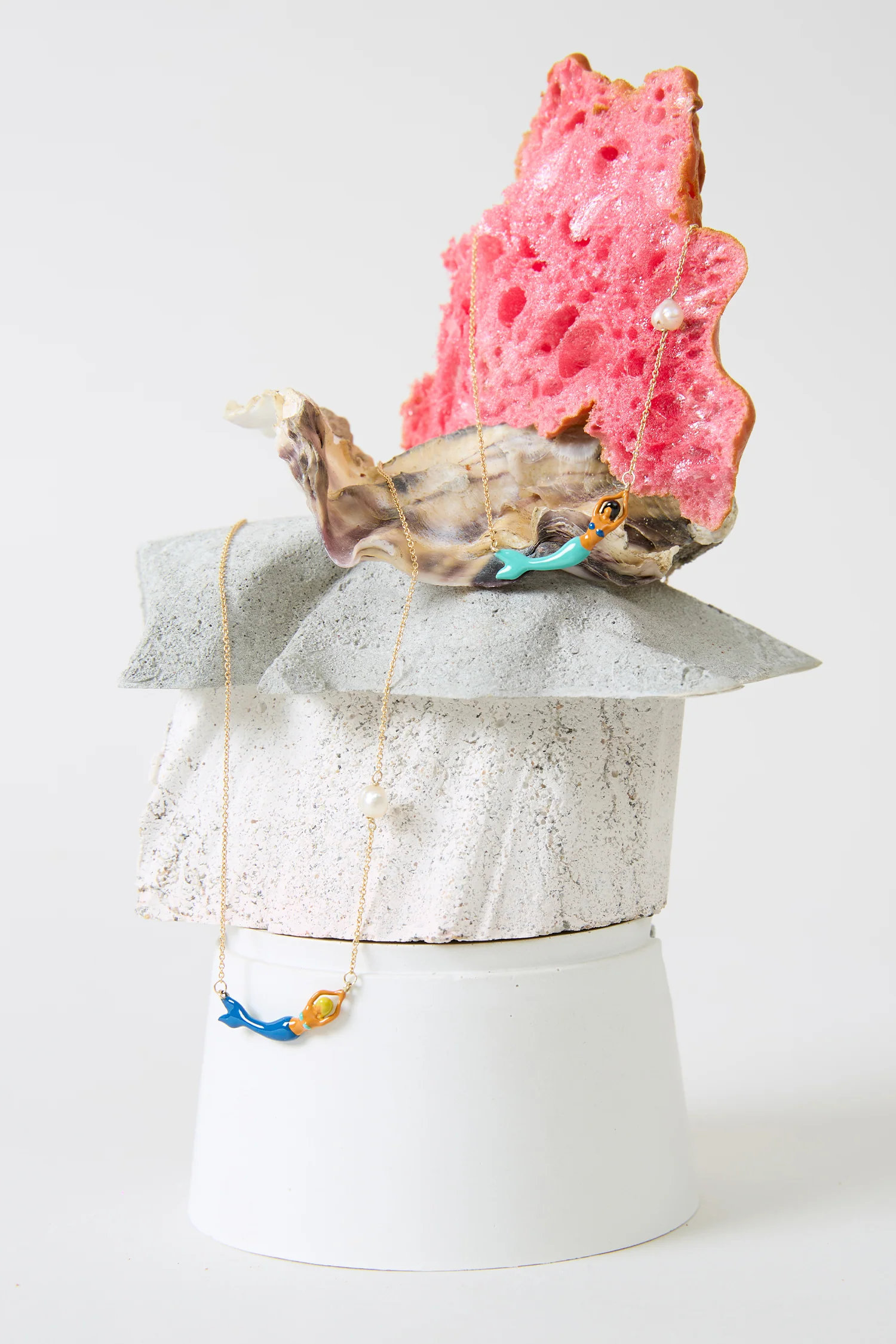 mermaid perla smalto blu collana
